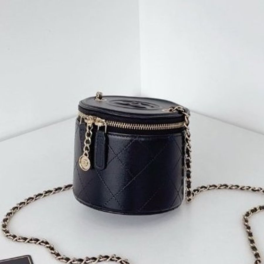 閒置新 香奈兒/Chanel 黑金菱格mini圓筒鏈條包-2