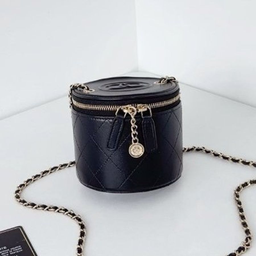 閒置新 香奈兒/Chanel 黑金菱格mini圓筒鏈條包-5