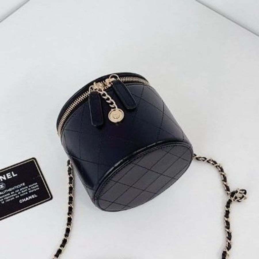 閒置新 香奈兒/Chanel 黑金菱格mini圓筒鏈條包-7