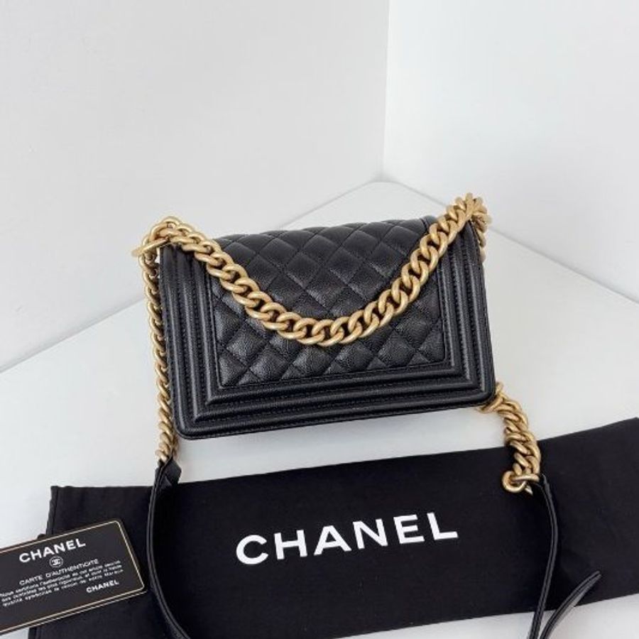 香奈兒/Chanel Leboy 黑金荔枝牛皮 小號鏈條包-1