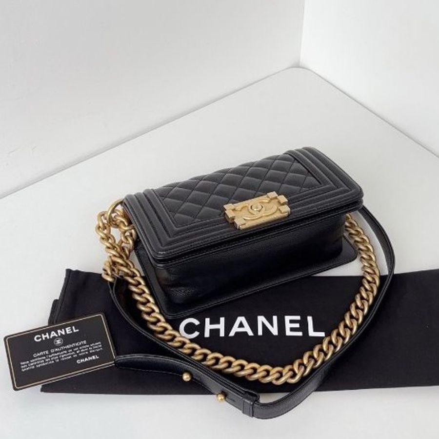 香奈兒/Chanel Leboy 黑金荔枝牛皮 小號鏈條包-4