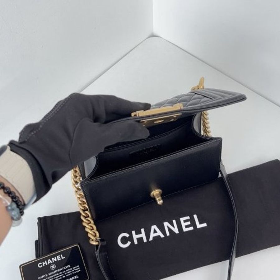 香奈兒/Chanel Leboy 黑金荔枝牛皮 小號鏈條包-8