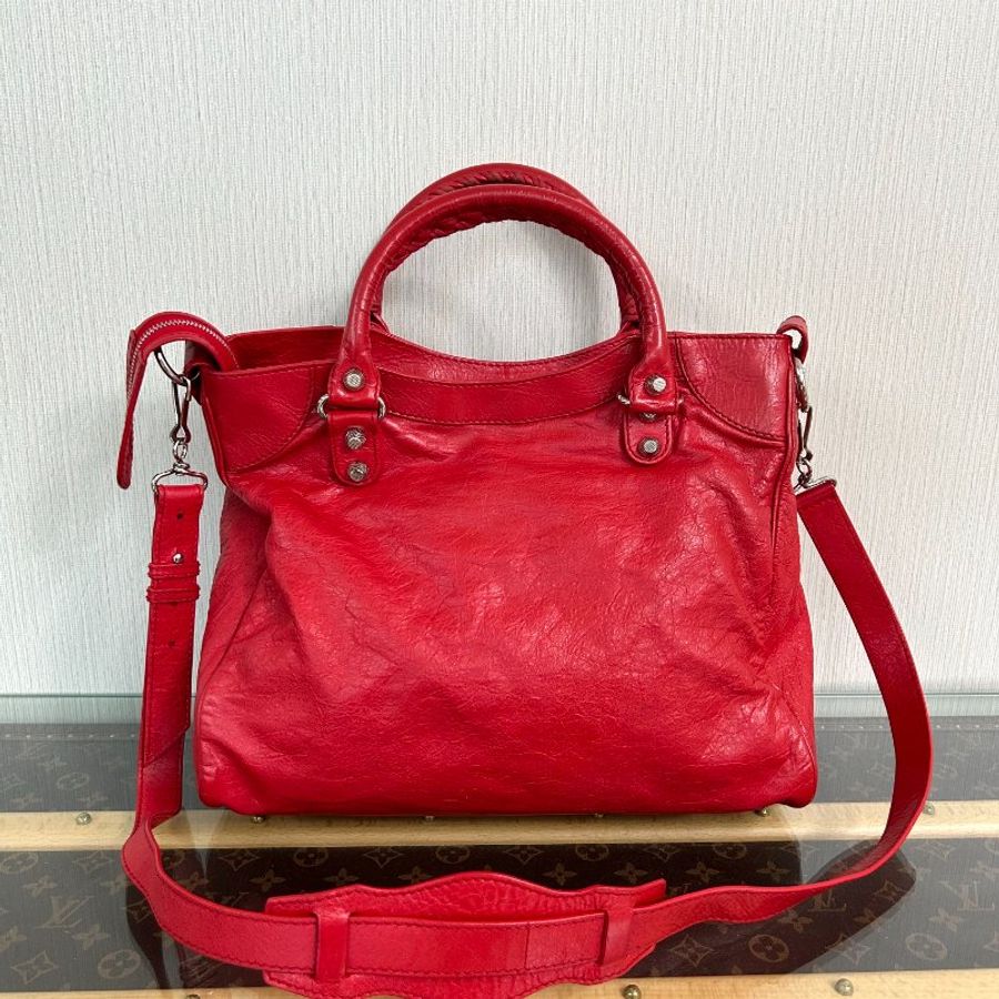 BALENCIAGA 紅色銀扣 機車包 34*27*16 98新配件鏡子 塵袋-6