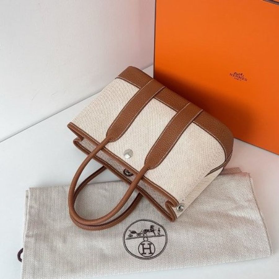 近全新 Hermes愛馬仕 Garden Party 迷你花園 金棕色帆佈拼皮-5