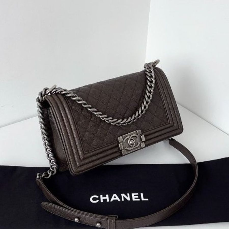 香奈兒/Chanel 荔枝皮Leboy中號 棕褐色 複古銀扣-2