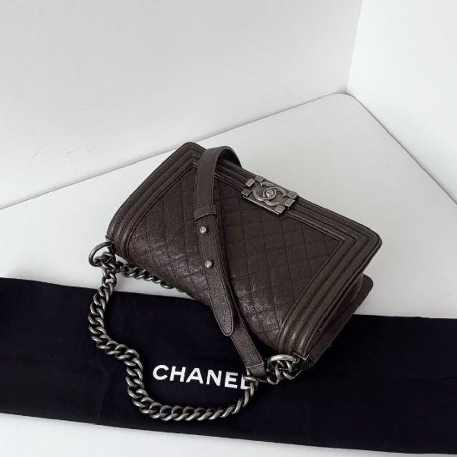 香奈兒/Chanel 荔枝皮Leboy中號 棕褐色 複古銀扣-4