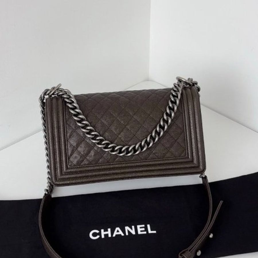 香奈兒/Chanel 荔枝皮Leboy中號 棕褐色 複古銀扣-6