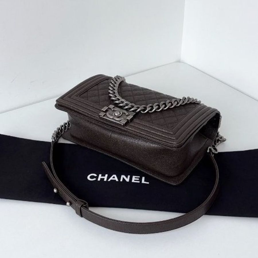 香奈兒/Chanel 荔枝皮Leboy中號 棕褐色 複古銀扣-7