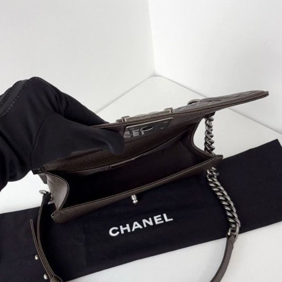 香奈兒/Chanel 荔枝皮Leboy中號 棕褐色 複古銀扣-8