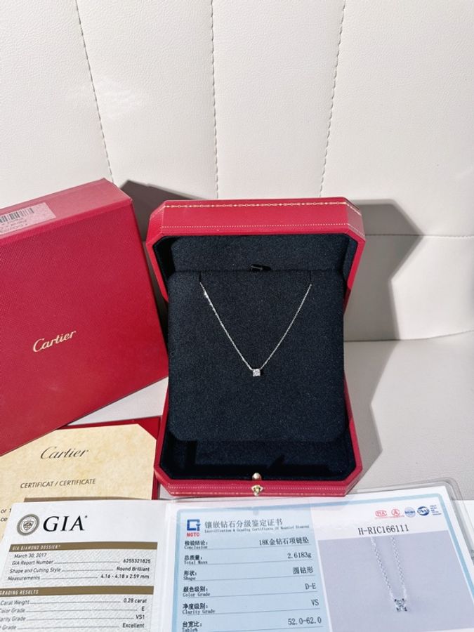 Cartier卡地亞 C DE CARTIER 白金單鑽牛頭項鍊-0