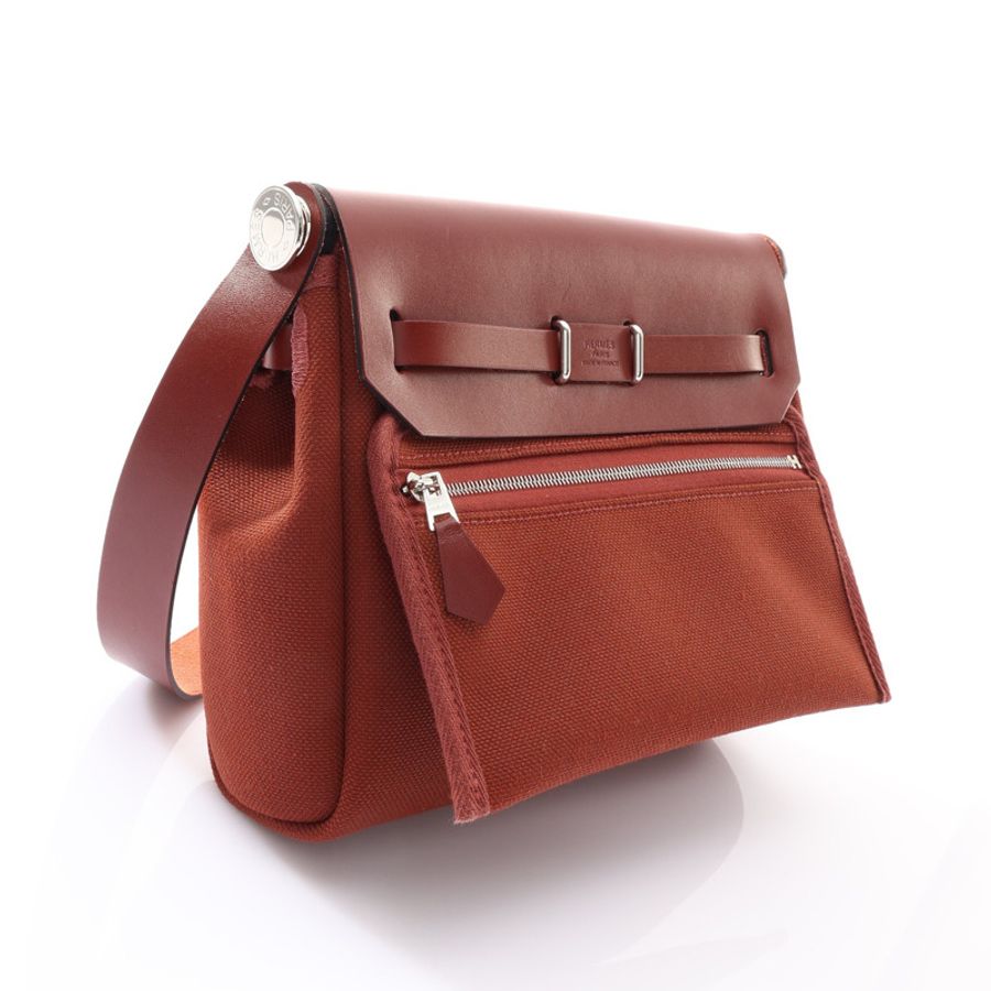 Herbag Zip 20 Mini Hunter牛皮 帆布 酒紅色 G刻 肩背包【HERMES 愛馬仕】 H086430CK-1