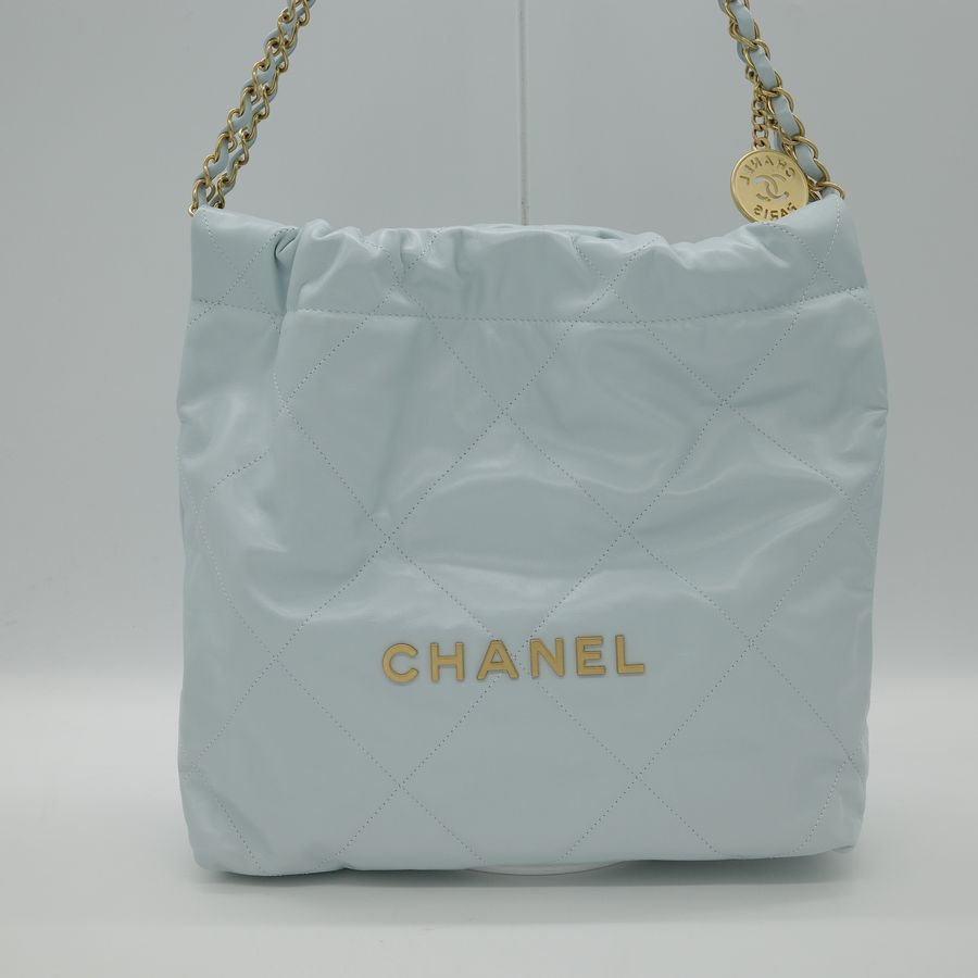 專櫃21萬(晶片款🌟 近新閒置品)Chanel 香奈兒 22bag 小號 寶寶藍 皮革 金釦 單肩包 鏈條包-1