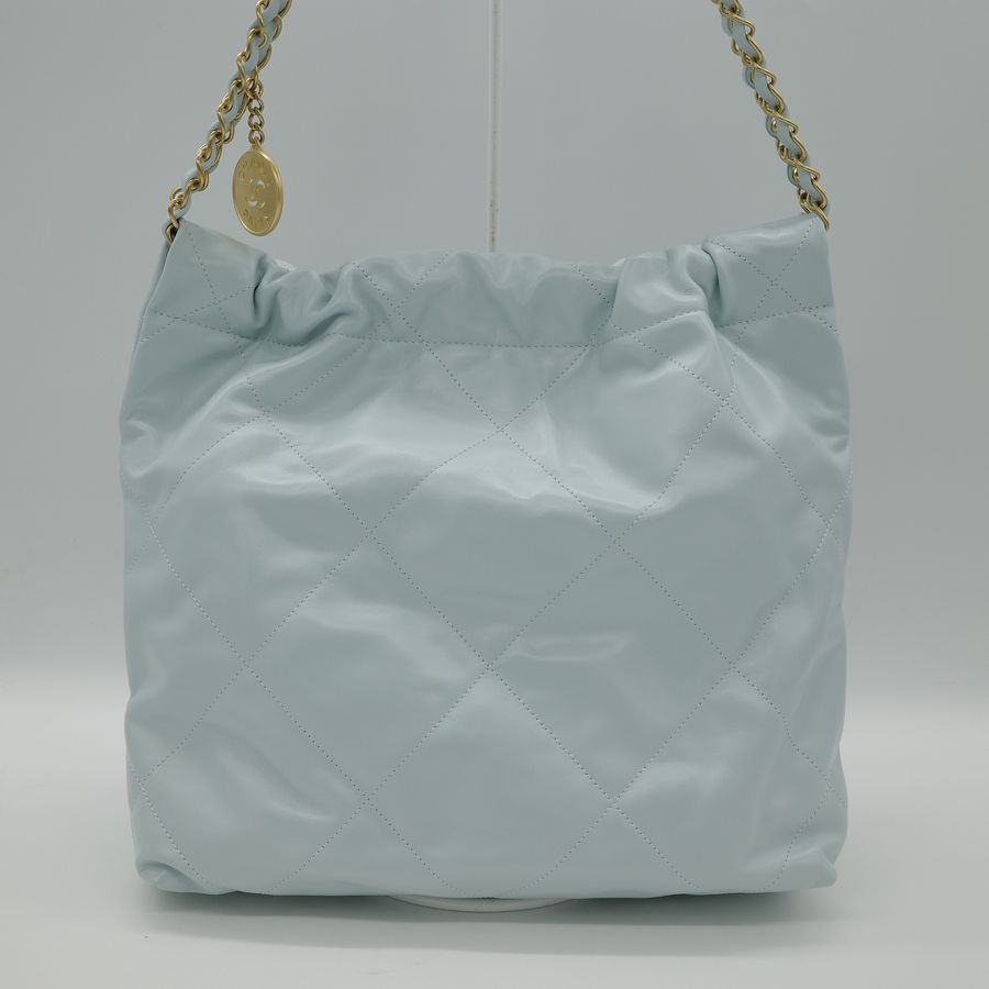 專櫃21萬(晶片款🌟 近新閒置品)Chanel 香奈兒 22bag 小號 寶寶藍 皮革 金釦 單肩包 鏈條包-4