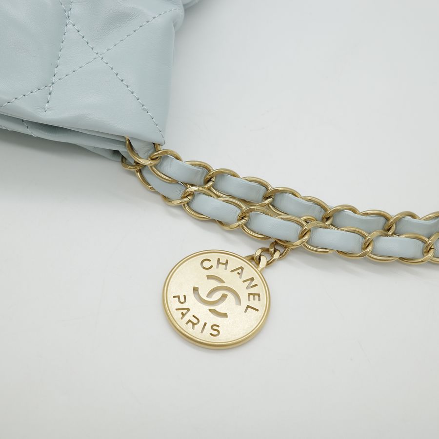 專櫃21萬(晶片款🌟 近新閒置品)Chanel 香奈兒 22bag 小號 寶寶藍 皮革 金釦 單肩包 鏈條包-6