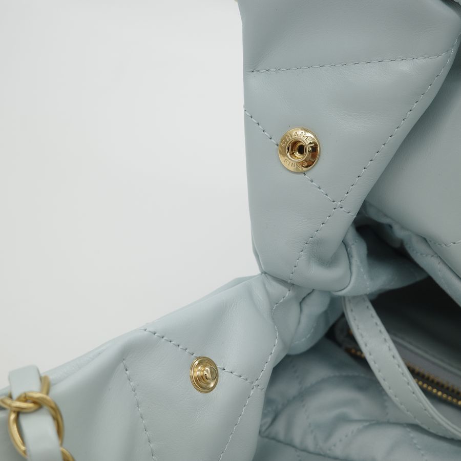 專櫃21萬(晶片款🌟 近新閒置品)Chanel 香奈兒 22bag 小號 寶寶藍 皮革 金釦 單肩包 鏈條包-7