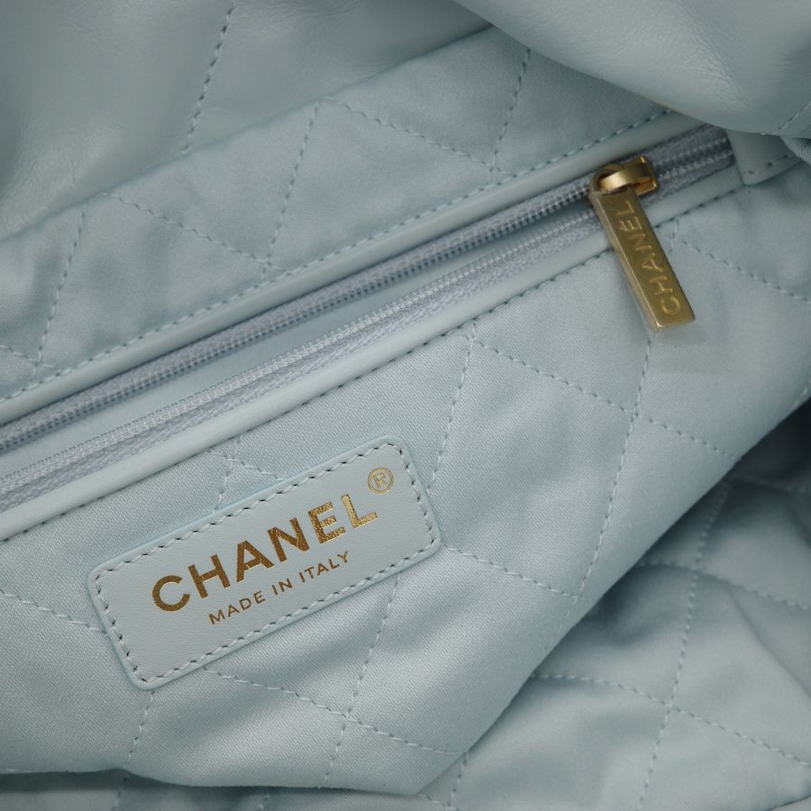 專櫃21萬(晶片款🌟 近新閒置品)Chanel 香奈兒 22bag 小號 寶寶藍 皮革 金釦 單肩包 鏈條包-10