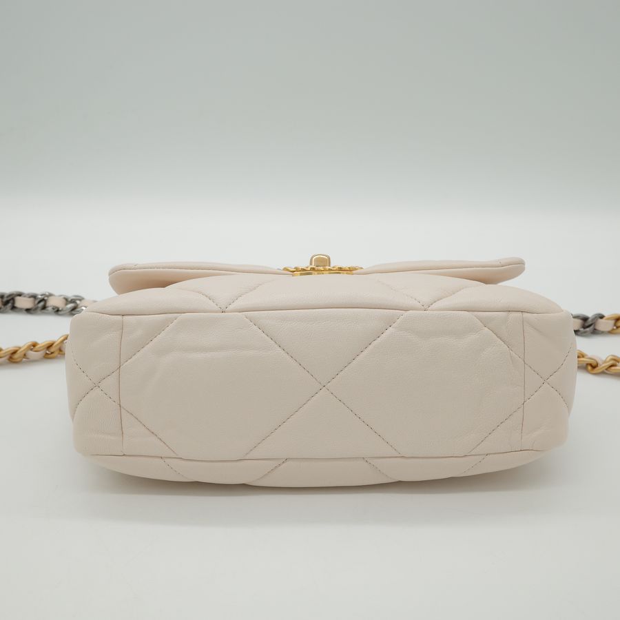 Chanel 香奈兒 19Bag 小號 香草米 皮革 金釦 鏈條包 斜挎包-5