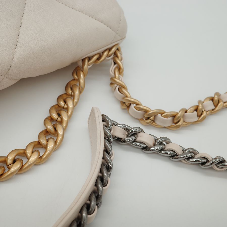 Chanel 香奈兒 19Bag 小號 香草米 皮革 金釦 鏈條包 斜挎包-7