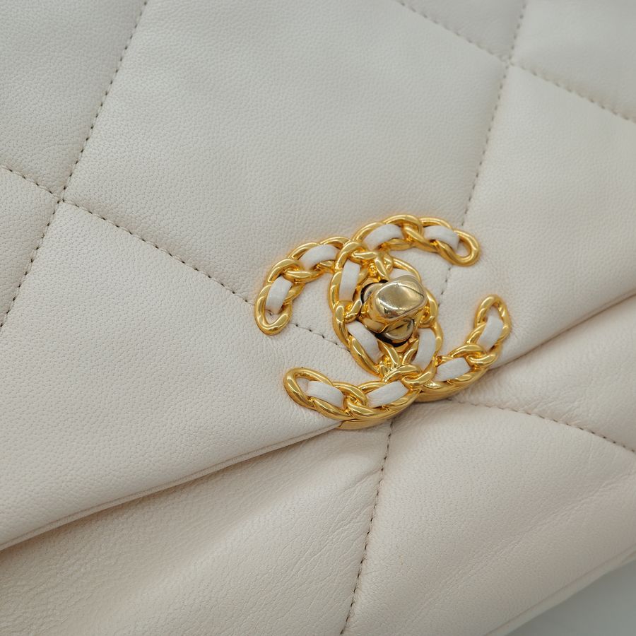 Chanel 香奈兒 19Bag 小號 香草米 皮革 金釦 鏈條包 斜挎包-8
