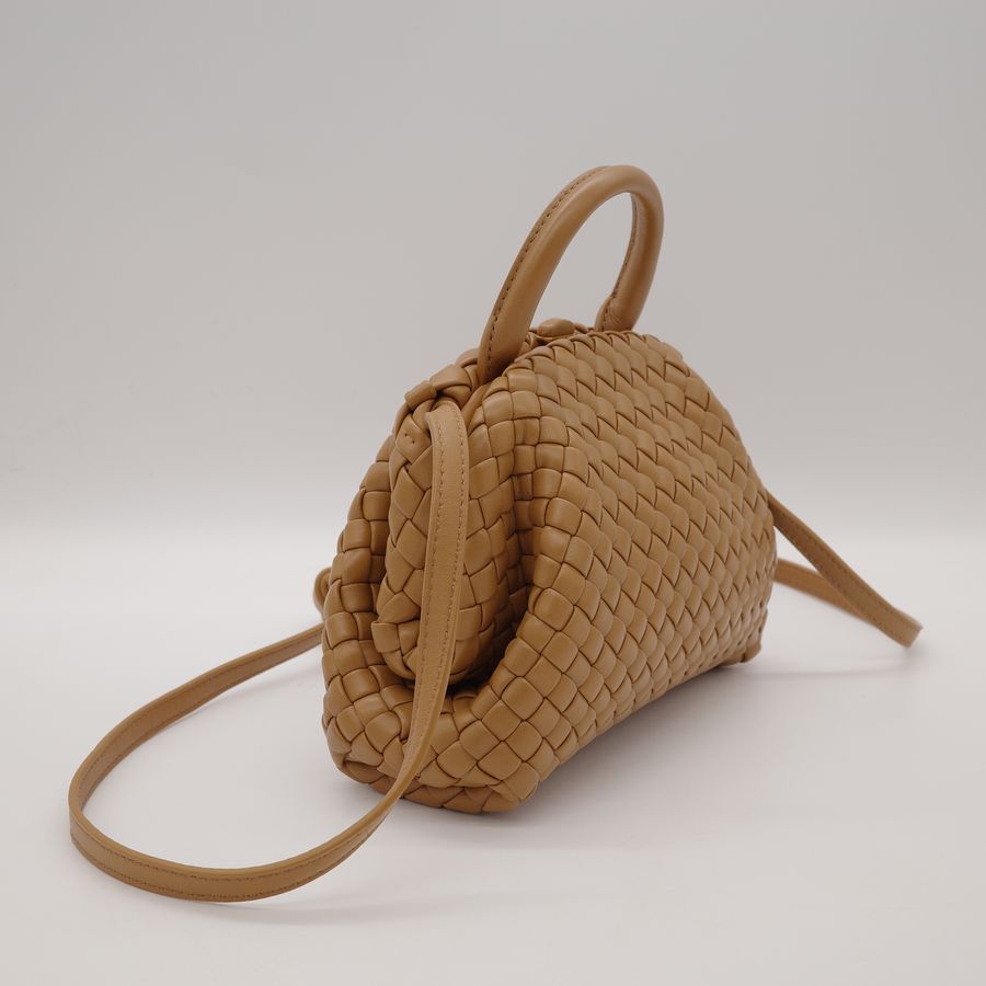 Bottega Veneta 寶緹嘉 Intrecciato 餅乾 棕色 駝色 編織 牛皮 復古 手提包 斜挎包-2