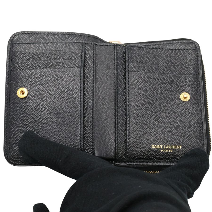 SAINT LAURENT 聖羅蘭 MATELASSE 二折中夾 黑色 粒面牛皮 668288BOW011000-2