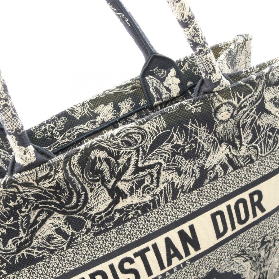 Christian Dior BOOK TOTE 中型手提包 M1296ZRGO 帆布 白色 海軍藍 二手 女士-5