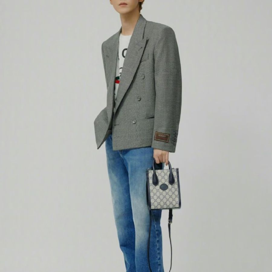 GUCCI Retro老花拼深藍色mini 手提肩背斜背 琴譜包 16*19.5*7 98新配件塵袋 購證-1