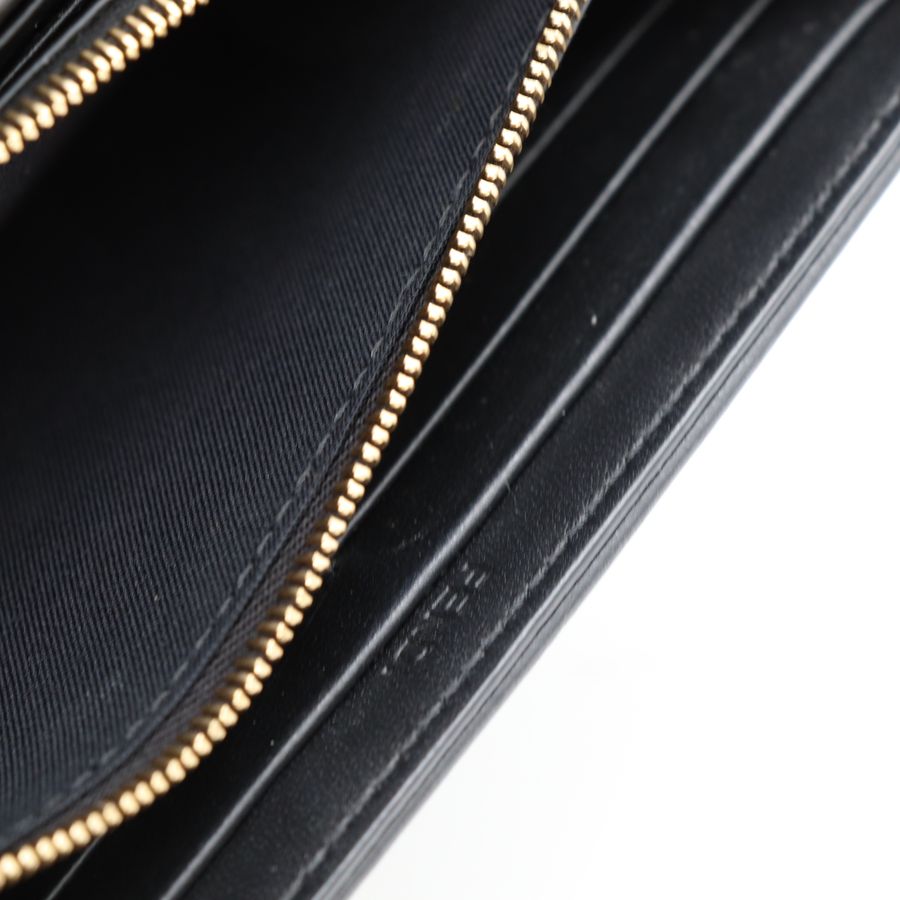 Fendi 芬迪 經典 Baguette 黑色 Nappa 納帕小羊皮立體雙F壓花 金屬FF釦兩用 WOC 鍊帶長夾 斜背小包-11