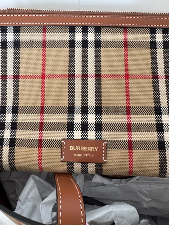 Burberry博柏利 London 格纹敞口设计托特包Tote包购物袋手提包 女款 石楠棕/黑色-6