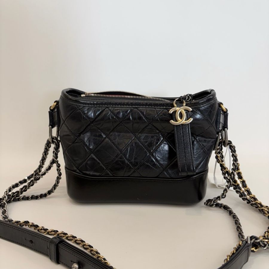 98新❤️Chanel/香奈兒黑金小號流浪鏈條單肩斜挎包25開-0