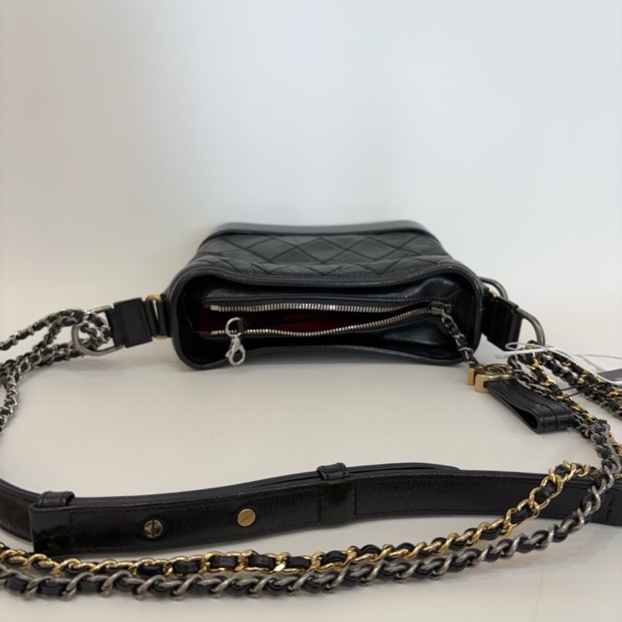 98新❤️Chanel/香奈兒黑金小號流浪鏈條單肩斜挎包25開-5