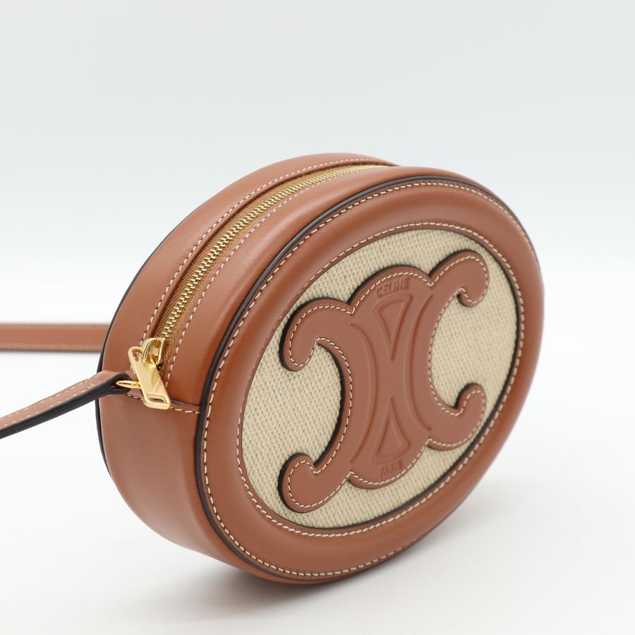 Celine 帆布拼小牛皮 凱旋門 TRIOMPHE LOGO 圓餅肩背包 斜背包-3