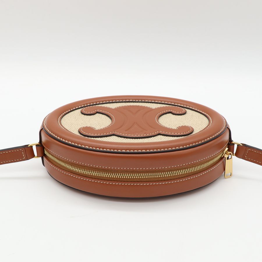 Celine 帆布拼小牛皮 凱旋門 TRIOMPHE LOGO 圓餅肩背包 斜背包-6