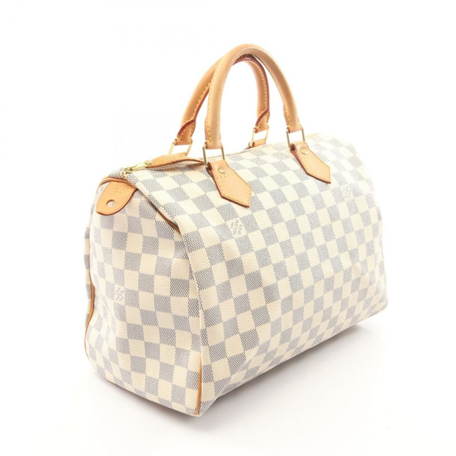 路易威登 Speedy 30 手提包 N41533 Damier Azur 帆布皮革 白色 二手 LV-1