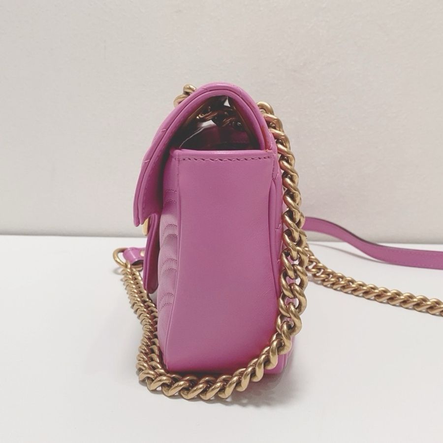 Gucci古馳粉紫色金扣GGmarmont系列馬蒙22小號鏈條包單肩斜挎包-4