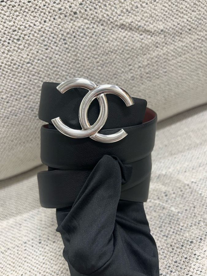 香奈儿Chanel经典款银色大logo双面腰带皮带尺寸 宽3cm长75cm無盒無塵袋-3