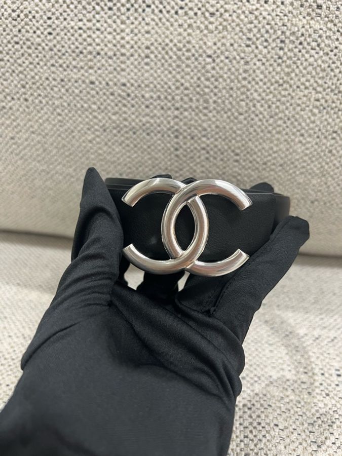 香奈儿Chanel经典款银色大logo双面腰带皮带尺寸 宽3cm长75cm無盒無塵袋-6