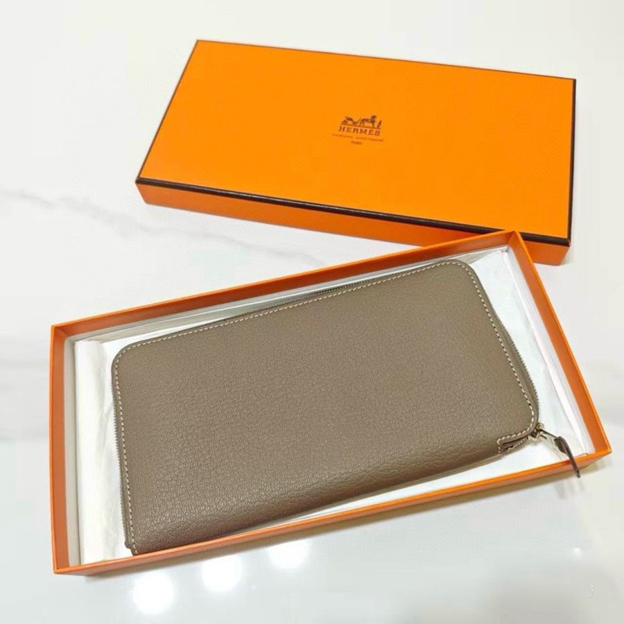 9.9新 Hermès Azap 經典拉鍊長夾|Etoupe 大象灰|銀扣-0