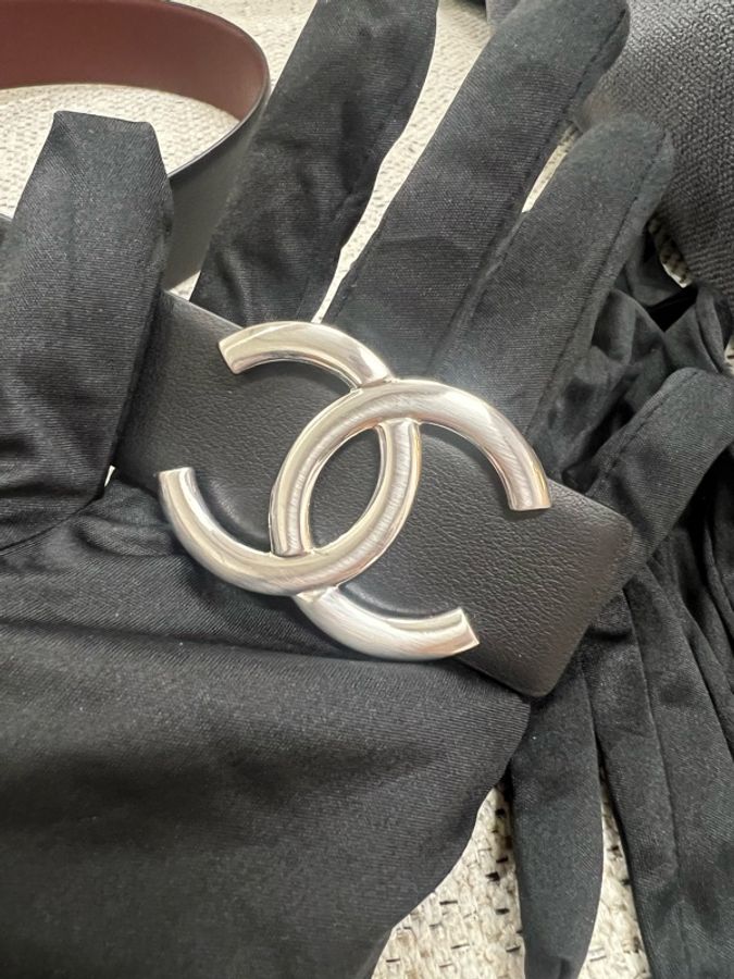 香奈儿Chanel经典款银色大logo双面腰带皮带尺寸 宽3cm长80/85/90cm無盒無塵袋-5