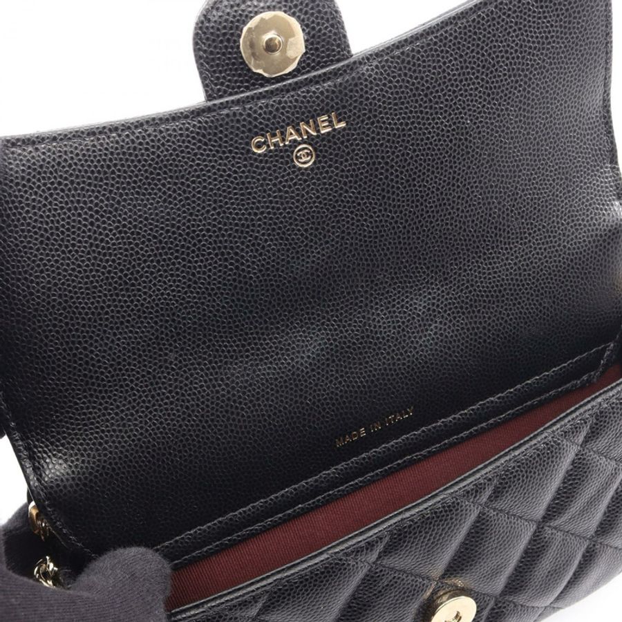 香奈兒 (CHANEL) 絎縫鏈條手機殼錢包單肩包 AP2096 粒面小牛皮 黑色 二手 女士-6