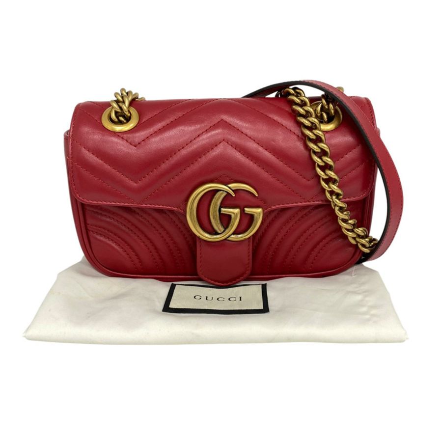 ☆ GUCCI 古馳 Red Calfskin Marmont Chain Shoulder Bag 紅色小牛皮鏈條肩背包 446744-267014498-0