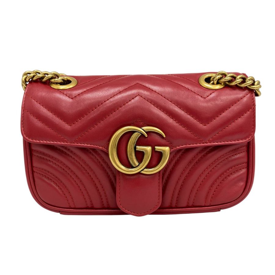 ☆ GUCCI 古馳 Red Calfskin Marmont Chain Shoulder Bag 紅色小牛皮鏈條肩背包 446744-267014498-1