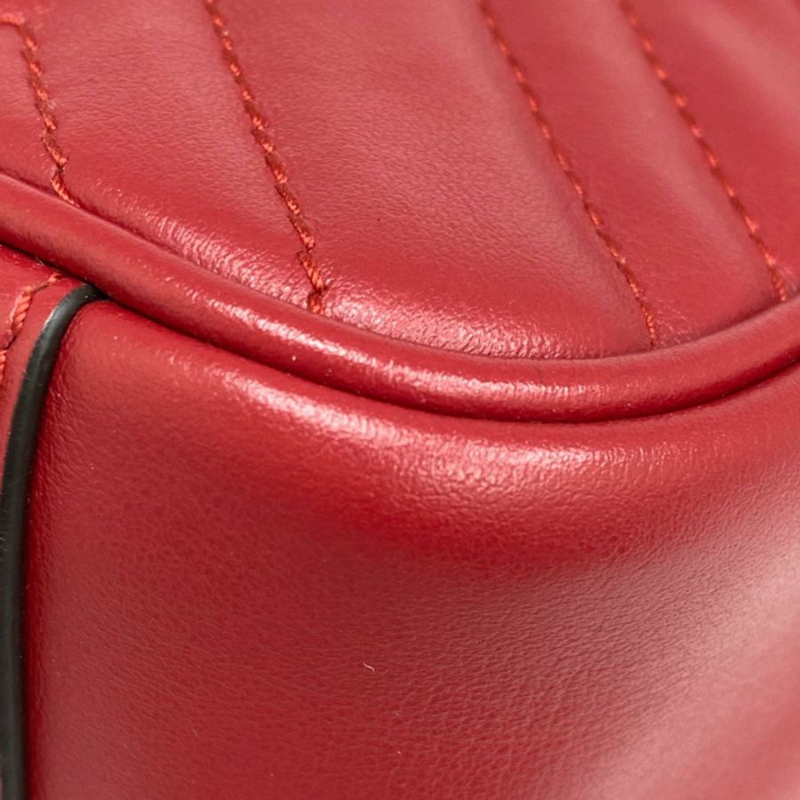 ☆ GUCCI 古馳 Red Calfskin Marmont Chain Shoulder Bag 紅色小牛皮鏈條肩背包 446744-267014498-9