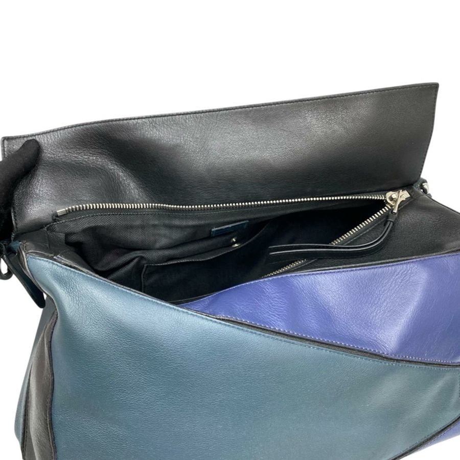 ☆ LOEWE 羅意威 Navy Calfskin Puzzle Shoulder Bag 深藍色小牛皮肩背包-267014793-8