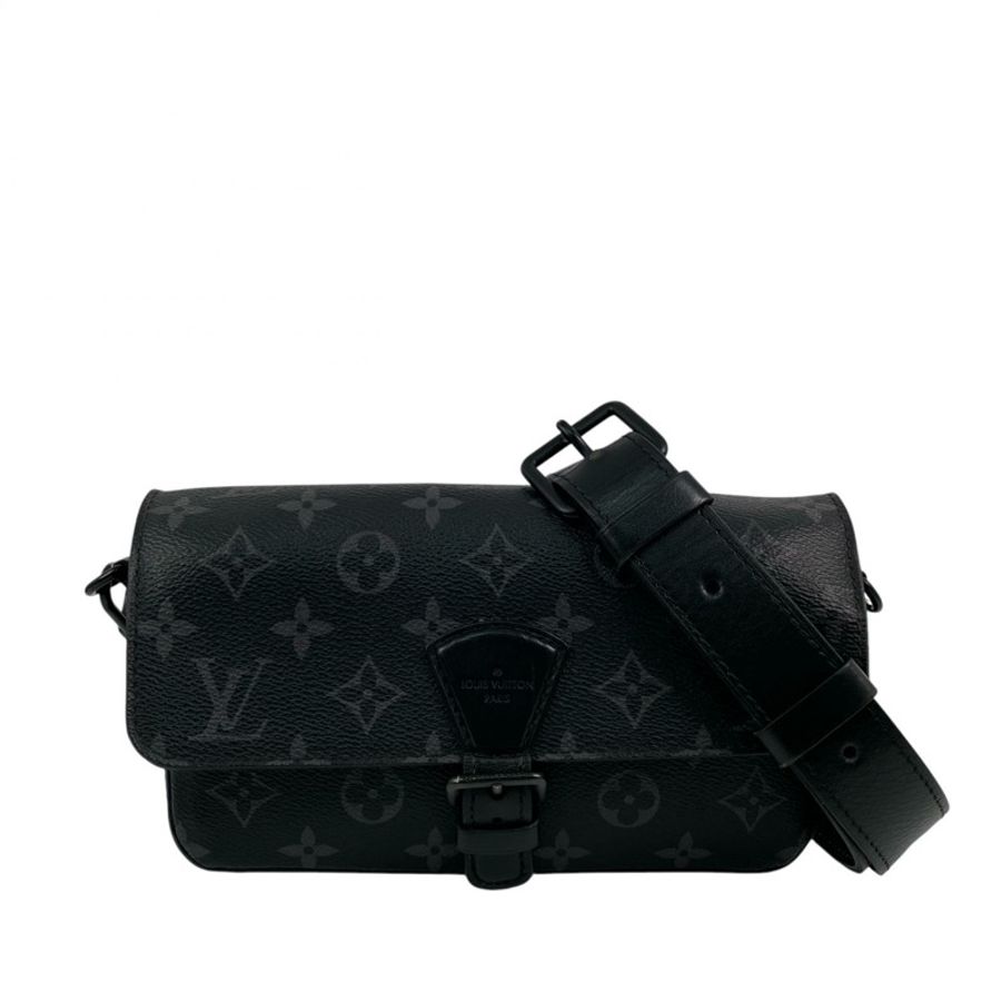 △ LOUIS VUITTON 路易·威登 Black Coated Canvas Monogram Eclipse Montsouris Wearable Wallet Shoulder Bag 黑色塗層帆布經典老花肩背包 M83567-267014352-0