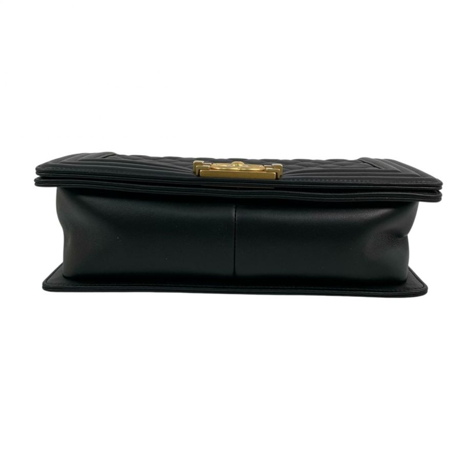 △ CHANEL 香奈兒 Black Lambskin Boy 25 Gold Tone Metal Chain Shoulder Bag 黑色小羊皮金色金屬鎖鏈肩背包 A67086-267014624-5