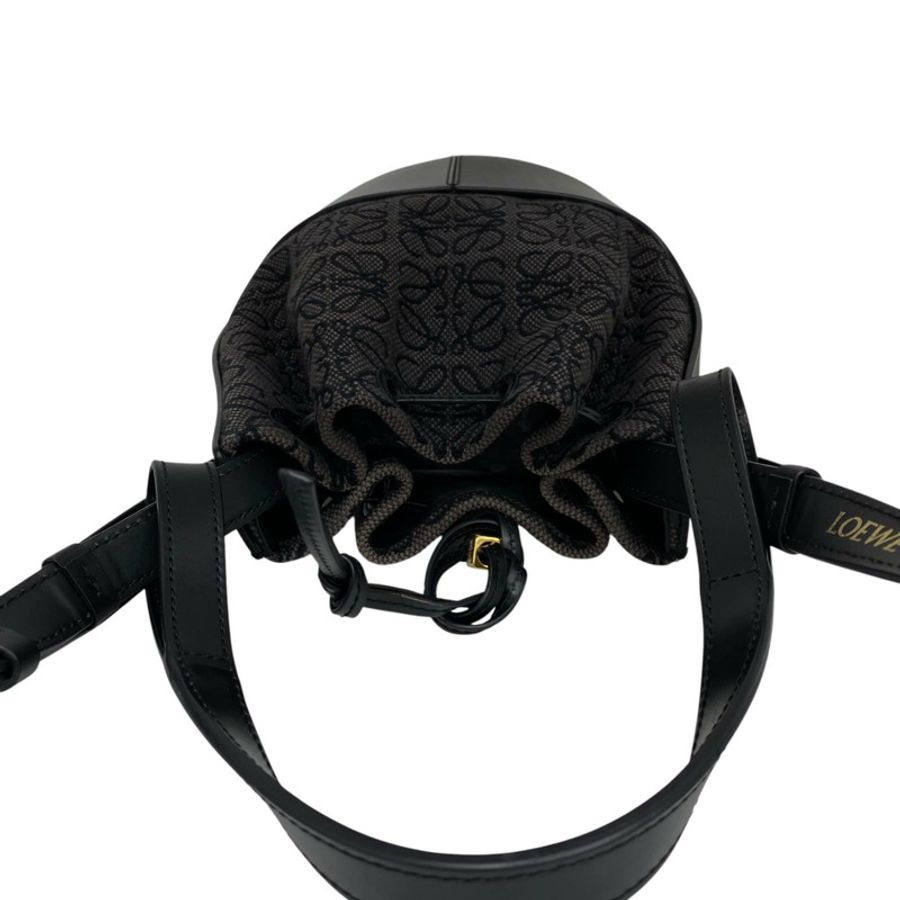 ☆ LOEWE 羅意威 Black Canvas Balloon Shoulder Bag 黑色帆布肩背包-267014902-4