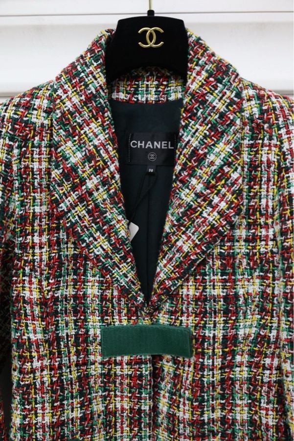 Chanel 17年电流机器人秀款江疏影同款红绿粗花呢魔术贴马赛克尼龙搭扣阔型外套-10