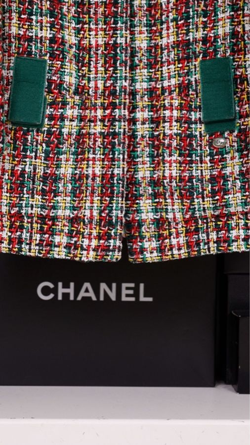 Chanel 17年电流机器人秀款江疏影同款红绿粗花呢魔术贴马赛克尼龙搭扣阔型外套-22