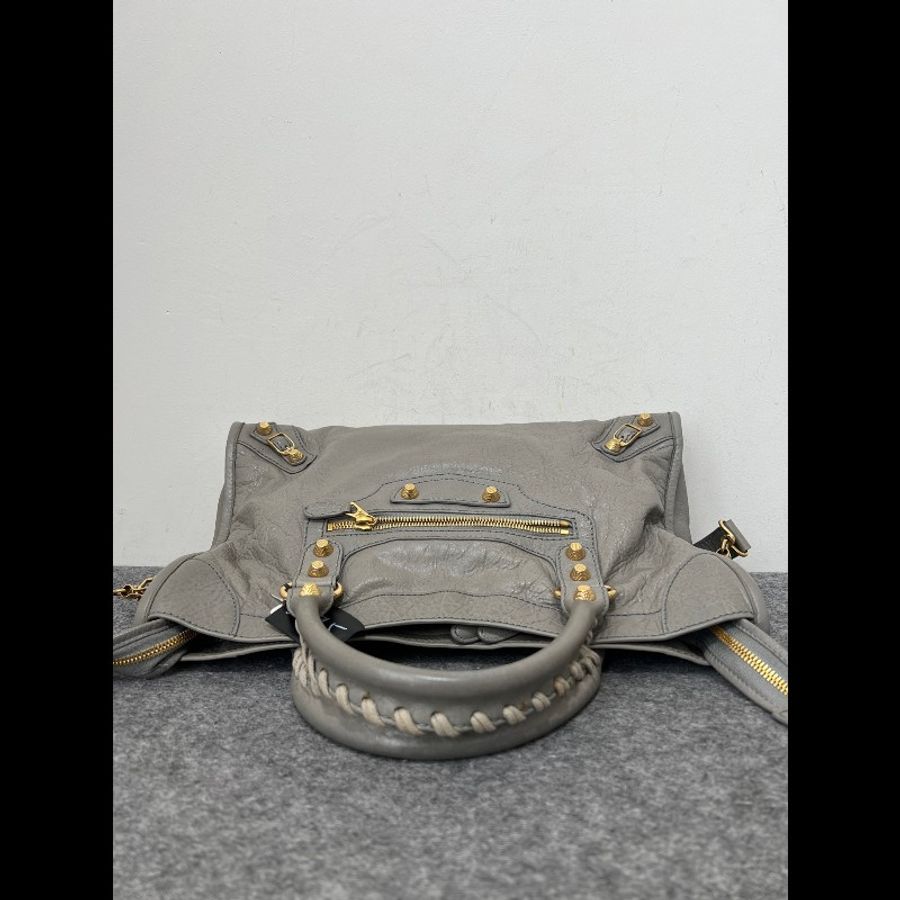 BALENCIAGA/巴黎世家灰金中號機車包-4